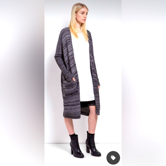 Oak and Fort Charcoal Striped Long Cardigan - One Size - Picture 1 of 6